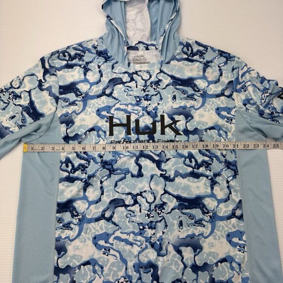 Huk Performance Fishing XL Hoodie Shirt Blue Camo Long Sleeve UPF Sun Protection - Picture 9 of 10